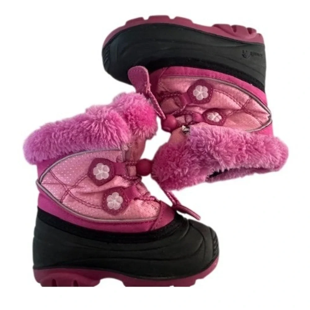Kamik Pink Glitter Flower Waterproof Winter Snow Boots Wool Lining Toddler -‎ 7